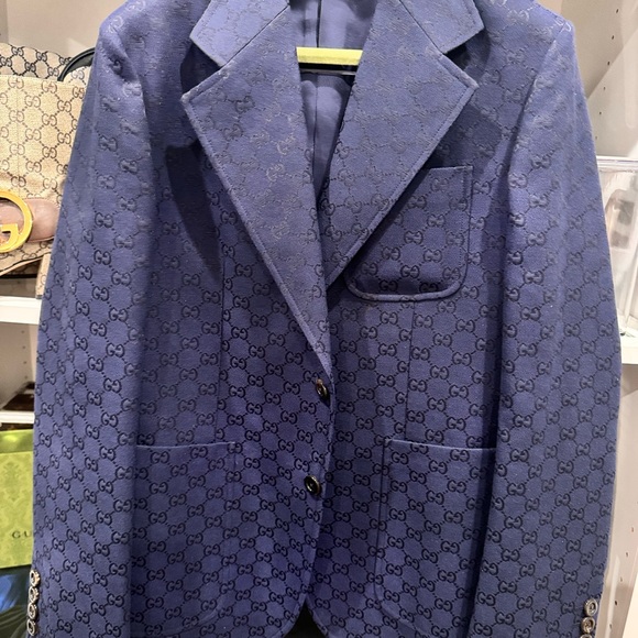 100% Authentic - GUCCI Monogram Jacket - Formal Suit Coat Size 46R - Navy Blue - Picture 7 of 15